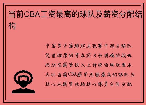 当前CBA工资最高的球队及薪资分配结构